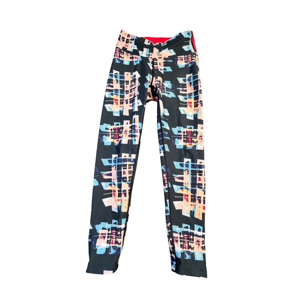 Oiselle Womens Abstract Geometric Print‎ Running Leggings Black Pink Blue Small